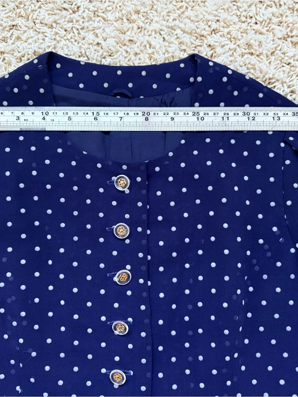70’s Navy Polka Dot Sheer Peplum Skirt Suit Small Made in Japan
